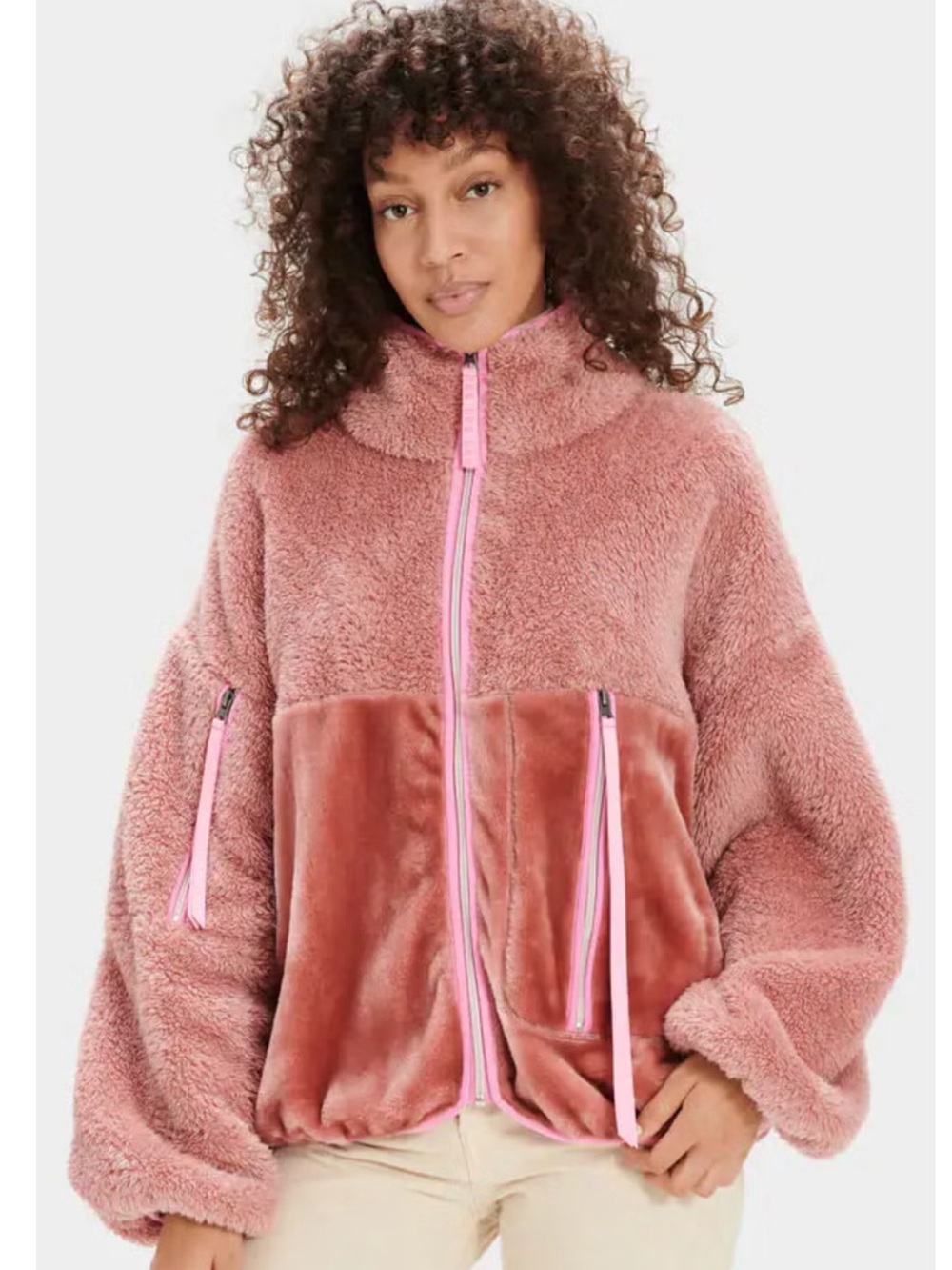 UGG Marlene Sherpa Women’s Plush Zip-Up Jacket in Dusty Rose
